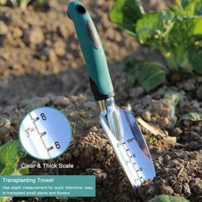 FANHAO Garden Tools Set, 3 Piece Heavy Duty Gardening Tools Cast Aluminum with Soft Rubberized Non-Slip Handle, Durable Garden Hand Tools Garden Gifts for Men Women - color: Teal
