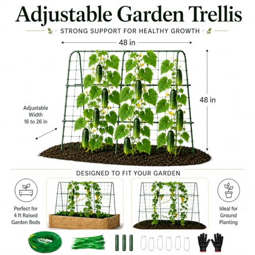 FOLLOOK Cucumber Trellis for Raised Garden Bed, 48x48inch, Green - color: Green, size: 48x48inch