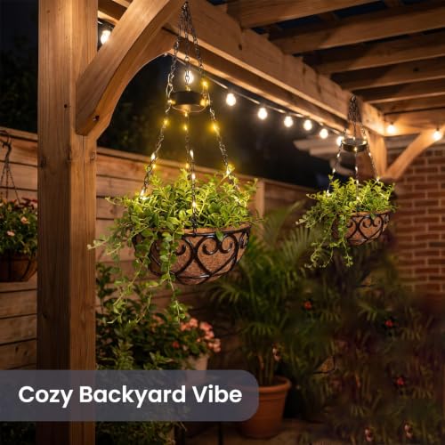 Neioaas 2PCS Solar Hanging Flower Baskets with Light 10 Inch for Outside