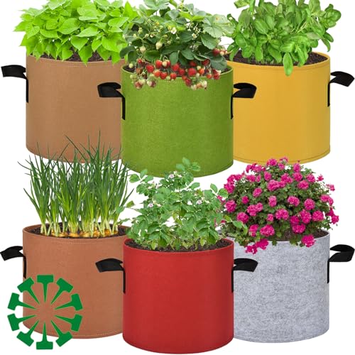 15 Gallon Grow Gags, 6 Pack Multicolor Fabric Plant Pot Bags with Long Handles for Garden Vegetables Flowers, Make Colorful Garden - size: 15 Gallon
