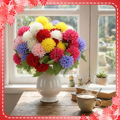 XunYee 12 Pcs Fall Artificial Flowers for Outdoor Faux Mums,Vivid Color - color: Vivid