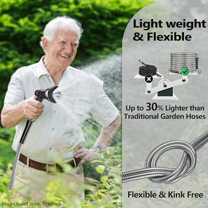 150ft Garden Hsoe - 2026 New 304 Stainless Steel Garden Hose with 3/4'' Fittings – Lightweight, Durable, and Kink-Free, Metal Water Hoses for Gardening - size: 150ft