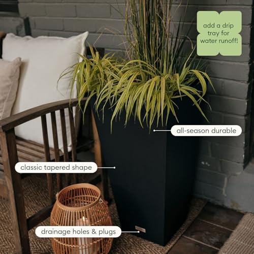 Veradek Pure Series Taper Planter - Tall Tapered Outdoor Planter with Shelf - color: Black, size: 30 inch - 1 pack