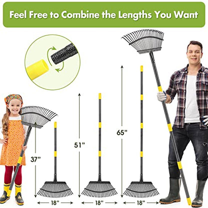 Rake for Leaves, Heavy Duty Leaf Rakes for Lawns & Yard - 65” Adjustable Long Handle 18” Width 25 Metal Tines - Gardening Rake for Adults Kids for Shrub,Grass,Mulch - style: 25 Tines 5FT
