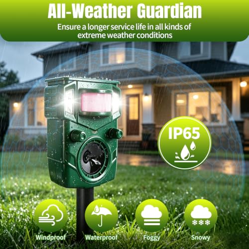 2026 Upgraded Solar Ultrasonic Animal Repellent, 5 Working Mode with Motion Sensor & Ultrasonic Waves Deer Squirrel Cat Dog Raccoon Repellent, Animal Deterrent Device Outdoor for Yard 2 Pack Green
