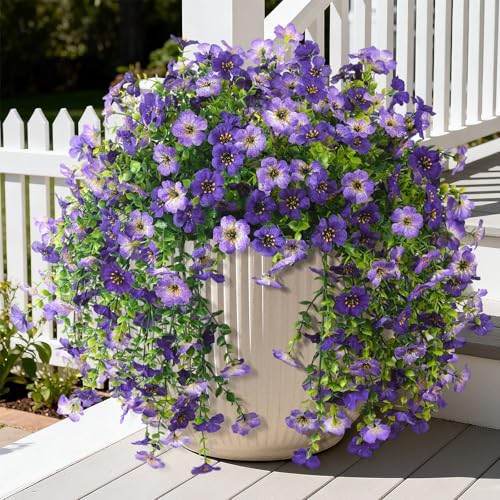 INQCMY 2 Pcs Artificial Fake Hanging Flowers for Outdoors UV Resistant - color: Deep Purple,gradient Purple