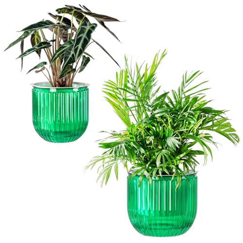 Melphoe Self Watering Pots for Indoor Plants Planter, 6.5/5.3 Inch 2 Pack Planters Self Watering Plant Pots for Flower, Houseplants, Succulent, African Violets and Cactus with Drainage - color: Emerald, size: 6.5''+5.3''