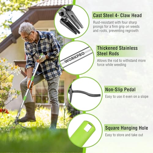 WORKPRO 11.5" Dandelion Weeder Puller Tool + Weed Puller Tool with Long Adjustable Handle (33", 46"), Garden Weed Remover Tool, Easy for Weeding, Detachable Dandelion Picker for Lawn/Yard/Garden