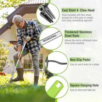 WORKPRO 11.5" Dandelion Weeder Puller Tool + Weed Puller Tool with Long Adjustable Handle (33", 46"), Garden Weed Remover Tool, Easy for Weeding, Detachable Dandelion Picker for Lawn/Yard/Garden