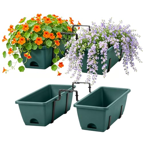 Deck Railing Planter Box Set of 2, Window Boxes Planters with Plant Hanger - color: Green