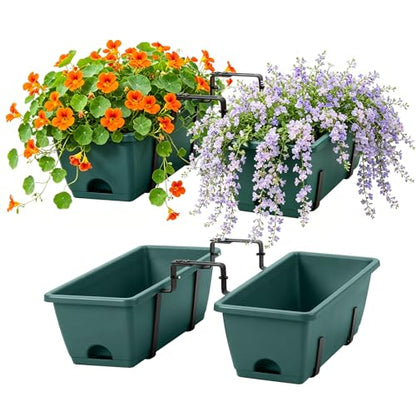 Deck Railing Planter Box Set of 2, Window Boxes Planters with Plant Hanger - color: Green