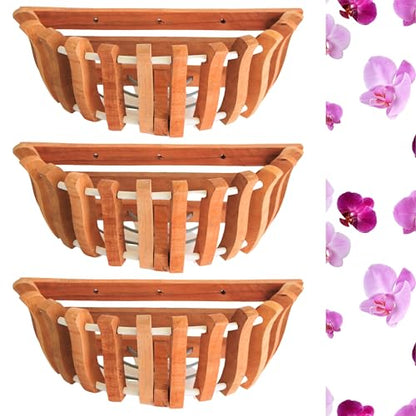3 Wooden Orchid Wall Planters, Plant Baskets for Wall Mounting (Wall Baskets)
