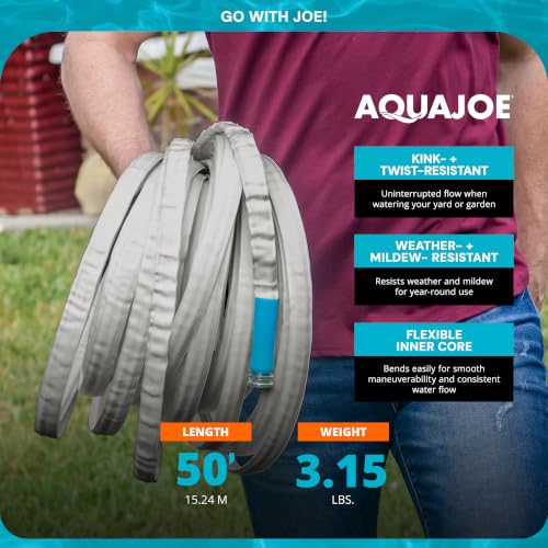 Aqua Joe Xtreme FiberJacket Garden Hose, Lightweight and Kink-Resistant, Durable Fabric Hose with Metal Fittings, 600 PSI Max, 50' x 1/2" Diameter - style: 50-foot