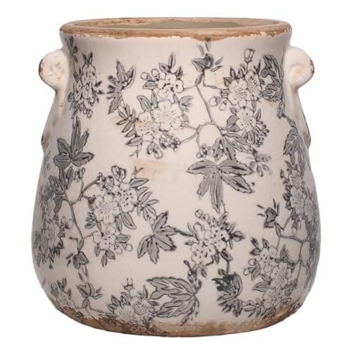 Rustic Farmhouse Ceramic Flower Pots, Vintage Antique Crock Planter & Vase - color: Rustic Grey