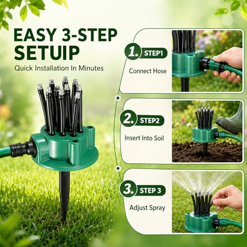 360° Automatic Garden Sprinkler, Multi-Head Lawn Watering Sprayer for Roof Cooling, Garden Irrigation Tool