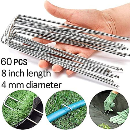 4 Inch Galvanized Landscape Staples 60 Pack 11 GaugeGarden Stakes Heavy-Duty Sod Pins Anti-Rust Fence Stakesfor Weed Barrier Fabric Ground Cover Dripper Irrigation Tubing Soaker Hose