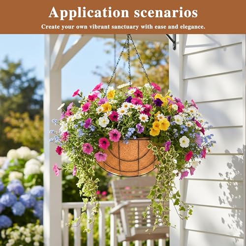 4 Pack Hanging Planter for Outdoor Plants 12 inch Metal Hanging Flower Basket with Coco Coir Liner Round Wire Plant Holder Chain Flower Pots Outdoor Garden Decoration Watering Hanging Baskets（DQ） - size: 12" x 4 Pack, style: Earth