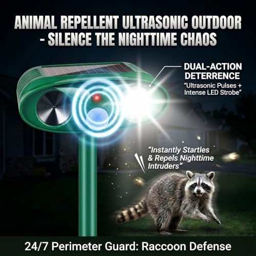 4Pack Upgraded Ultrasonic Deer Repellent for Plants Solar Animal Repellent Outdoor with Motion Sensor Strobe Light for Rabbit Cat Deterrent Raccoon Squirrel Fortress Pro Keep Deer Out of Yard Garden