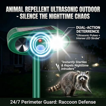 4Pack Upgraded Ultrasonic Deer Repellent for Plants Solar Animal Repellent Outdoor with Motion Sensor Strobe Light for Rabbit Cat Deterrent Raccoon Squirrel Fortress Pro Keep Deer Out of Yard Garden