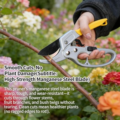 Heavy Duty Pruners Scissors Ratchet Hand Pruner with Ratcheting Garden Hand Tool Clippers Gardening Pruners Tools, 20.5 * 8cm (White Gold) - color: White Gold
