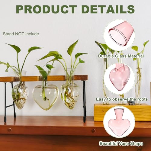 M METERXITY 3-Pack Propagation Vases, Heart-Shaped Glass Propagation Stations for Indoor Plants/Desktop Decor/Home Garden, Plants Terrariums Hydroponic Vases [Brown/Pink/Green] - color: Brown/Pink/Green