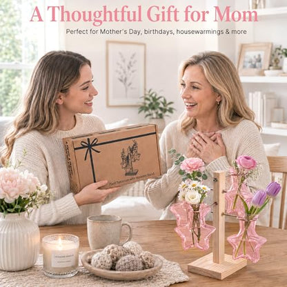 Nacome Plant Terrarium Propagation Stations: Pink Vase with Wooden Stand - color: Pink