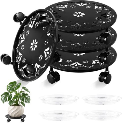 4 Pack Rolling Plant Caddy with Wheels 12 Inch, Plant Rollers with Wheels Metal Plant Caddy with Wheels Heavy Duty Plant Stand for Large Plants, Matte Black Rolling Planter Base, 4 Wheels for Planters - color: black: 12 inch