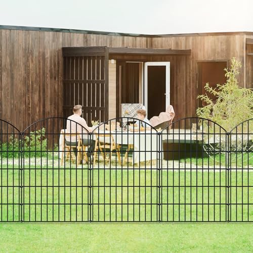 Metal Garden Fence 42 in x 23.3 ft, Tall Outdoor Dog Fence Panel for Yard - size: 42"Hx23.3ft (10Panels)