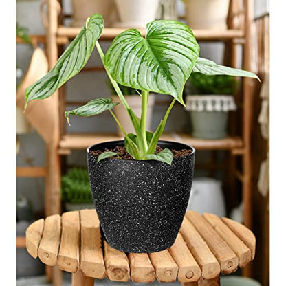 Vanavazon Plant Pots 9/8/7 Inch Set of 3 Flower Pots Indoor Outdoor Plastic Planters with Drainage Hole and Tray (Speckled Black) - color: Black