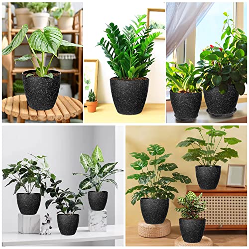 Vanavazon Plant Pots 9/8/7 Inch Set of 3 Flower Pots Indoor Outdoor Plastic Planters with Drainage Hole and Tray (Speckled Black) - color: Black