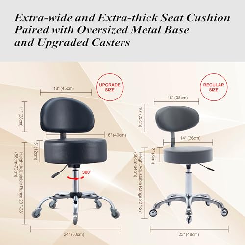 Ergonomic Rolling Drafting Stool with Backrest Lumbar Support - color: Black, style: Classic