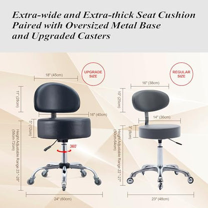 Ergonomic Rolling Drafting Stool with Backrest Lumbar Support - color: Black, style: Classic