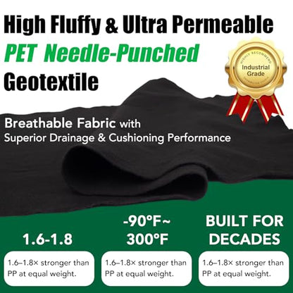 5oz/yd² 4ft×100ft Heavy Duty Non Woven Geotextile Fabric, Premium PET Landscape Fabric for French Drain, Drainage & Filtration, Gravel, Paver Base & Erosion Control - size: 4'x100'