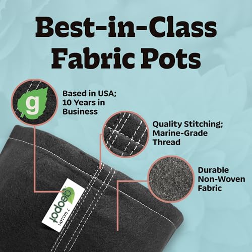 GeoPot 7 Gallon Fabric Grow Bags for Vegetables, Houseplants, Herbs & Flowers |5-Pack| Fabric Pots for Outdoors and Indoors, Aerated Fabric Grow Bags - size: 7 Gallon (5-Pack), style: No Handles