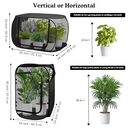 24"x24"x36" Pop Up Mesh Plant Covers, Insect Barrier Plant Enclosure - color: Black
