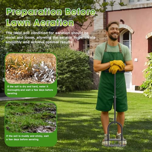 seasky Lawn Aerator, Manual Lawn Aerator Tool with Padded T-Handle, Wide Foot Plate & 15-3 Inch Solid Steel Spikes, Dual-Layer Design for Effortless Aeration in Lawn, Yard and Garden Soil