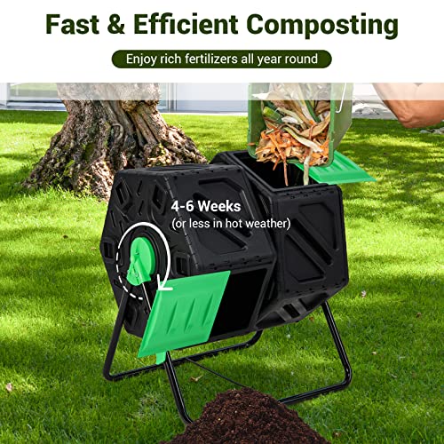 IRONMAX 34.5 Gallon Outdoor Dual Chamber Compost Tumbler
