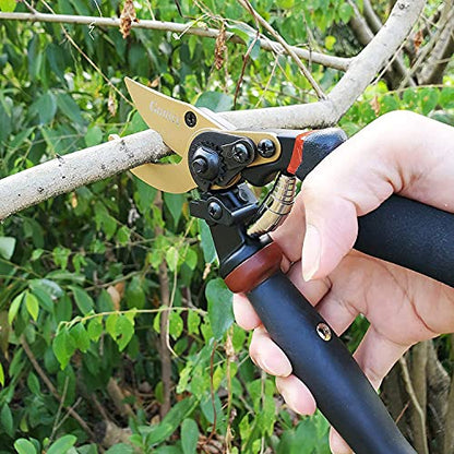 gonicc 8.5" Professional Rotating Bypass Titanium Pruning Shears(GPPS-1014) - color: Golden Rotating Titanium Bypass Pruning Shears