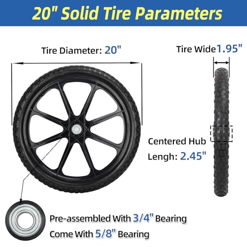 GICOOL 20'' Flat Free Wheels, Compatible with Rubbermaid Wheelbarrow Tire - size: 20'' Flat Free(Deep Tread)