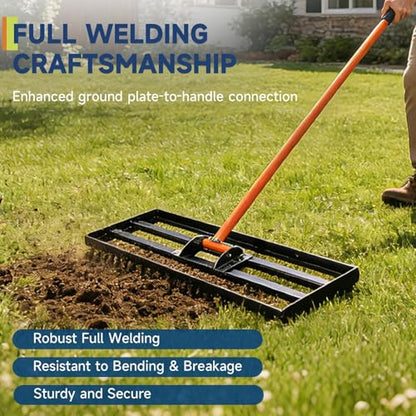 30" x 10" Lawn Leveling Rake with 6 FT Extended Handle, Black - color: Black, size: 6FT 30"x10"