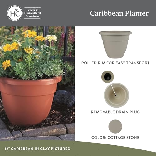 The HC Companies Caribbean Planter Pot, 16 Inch, Cottage Stone, 2-Pack - color: Cottage Stone, size: 16", style: Pack of 2