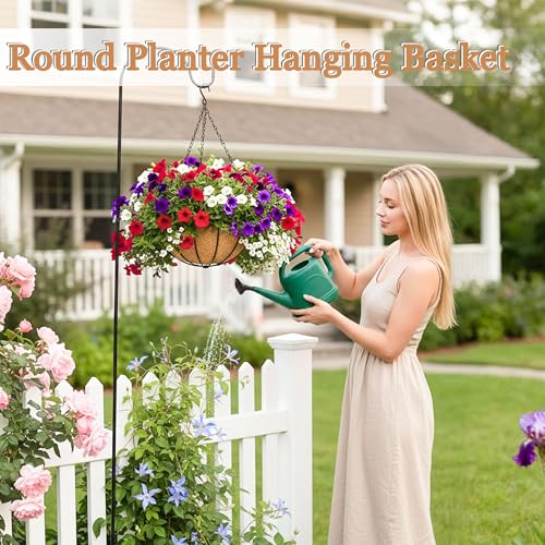 4 Pack 8 Inch Hanging Baskets for Plants Outdoor Metal Hanging Planter Basket with Coco Coir Liner Hanging Flower Baskets Hangings Flower Pots Holder for Garden, Patio(Watermelon) - size: 8 Inch, style: Garden
