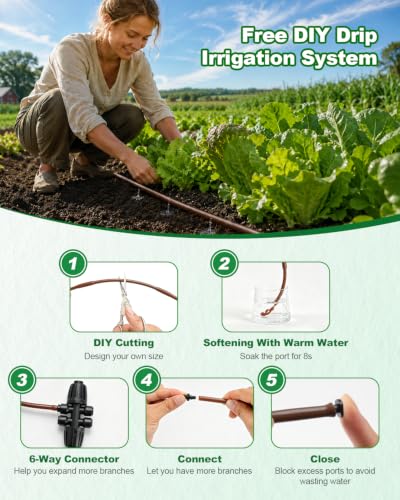 1/4 Drip Irrigation Tubing 500FT Brown Drip Line, 0.5GPH Emitters Every 6In - size: 500FT