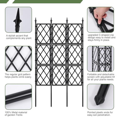 63 Inch Black Metal Pipe Garden Trellis Support Fence Frame for Climbing - color: Black
