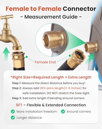 Cesun Female to Female Garden Hose 5 ft, Metal Short Water Hose, 5ft x 5/8" - size: 5ft Female to Female