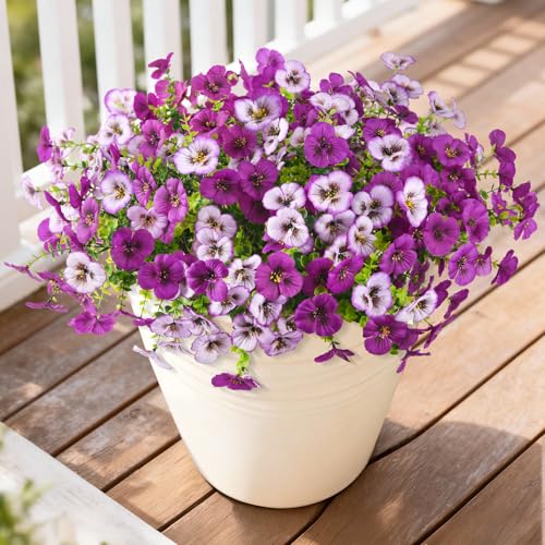 INQCMY Fake Artificial Pansy Flowers Plants for Outdoors UV Resistant - color: Gradient Purple Red