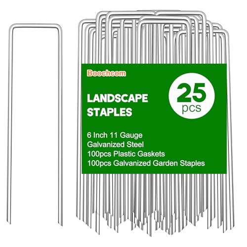 Garden Staples Set, 6Inch 11 Gauge 25pcs Galvanized Ground Nails, Anti-Rust,U-Shaped Lawn Spikes, 3mm Landscaping Fabric Pins for Weed Barrier, Groud Cover, Artificial Grass