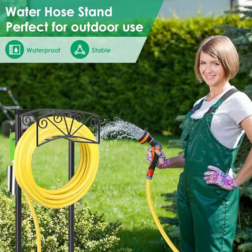 TomCare Garden Hose Holder, Heavy Duty Water Hose Hanger for 160FT Hose - color: Black, size: 15″ W