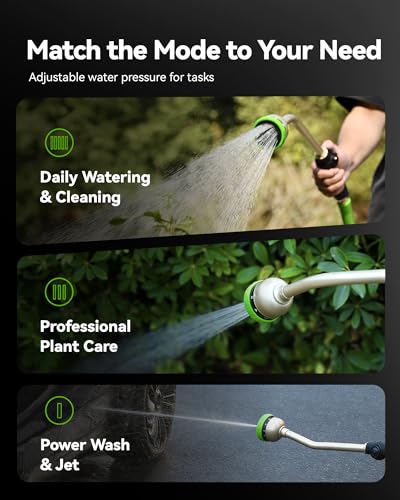 RAINPOINT Watering Wand, 16 Inch Metal Garden Hose Wand with 9 Spray Patterns, Long Hose Sprayer Nozzle For Hanging Baskets, Shrubs,Lawn (Green) - color: Green