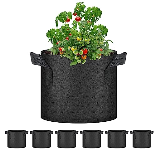 HealSmart 6-Pack 3 Gallon Nonwoven Grow Bags, Aeration Fabric Pots with Handles, Suitable for Garden Fruits, Vegetables and Flowers, Black - color: Black, 6 Pack, size: 3 Gallon